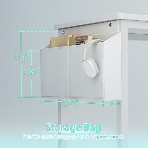 TIQLAB Gaming Desk 47 inch with Power Outlet and LED Light, Computer Desk with Reversible Shelves and Storage Drawer, Small PC Desk for Home Office Table with Bag, Carbon Fiber White - Image 7