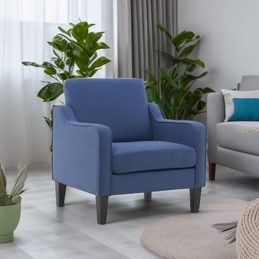 VINGLI Mid century Modern Accent Chair,Navy Blue Fabric Accent Chairs for Living Room Upholstered Armchair with Scooped Arms for Bedroom,Apartment,Studio,Office,Waiting Room - Image 6