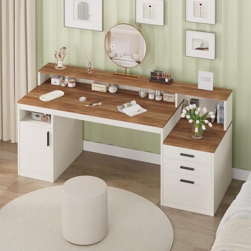 YOMILUVE 65" Computer Desk with 3 Drawers & Printer Shelf for Home Office - Image 7