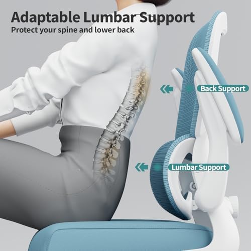 TRALT Office Chair - Ergonomic Desk Chair with Adjustable Lumbar Support, Mesh Computer Chair, Executive Chair for Home Office Comfortable Lumbar Support (1, Sky Blue) - Image 6