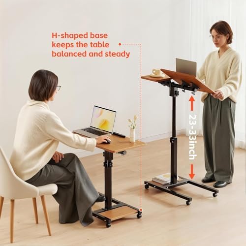 LINGMI Mobile Height Adjustable Laptop Desk with Mouse Pad, Portable Laptop Desk Rolling Tiltable Table with Small Side Table for Couch,Rolling Computer Stand - Image 6