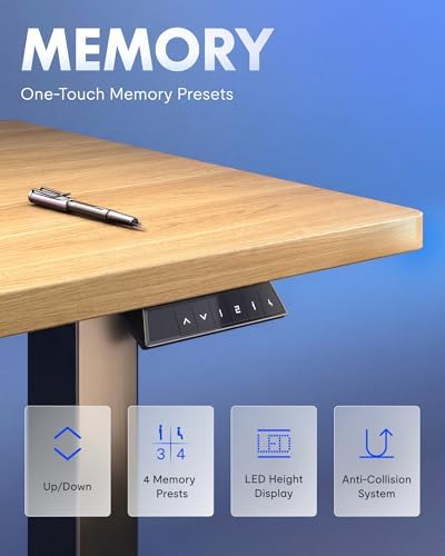 FLEXISPOT EN1 One-Piece Standing Desk, Electric Adjustable with 4 Memory Presets, 176 LBS Capacity, Stable & Quiet, Seamless Desktop for Home Office & Dual Monitors, 40"x24" Maple - Image 6