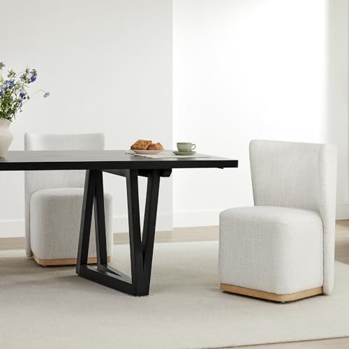 CHITA Upholstered Rolling Dining Chair with Casters Set of 2, Pearl - Image 6