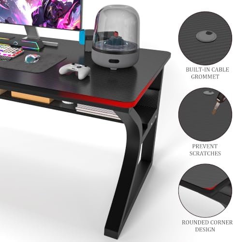Wood Computer Desk Table for Office Gaming Pc (Carbon Fiber - Black, 55") - Image 6