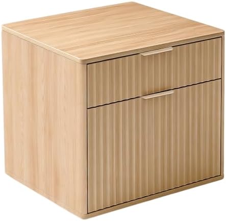Mini Fridge Stand with Storage, Fluted Mini Fridge Cabinet with 2 Drawers, Wood Refrigerator Table Stand for College Dorm Room, Home Office & Bedroom, Light Oak, 22.4" W - Image 7