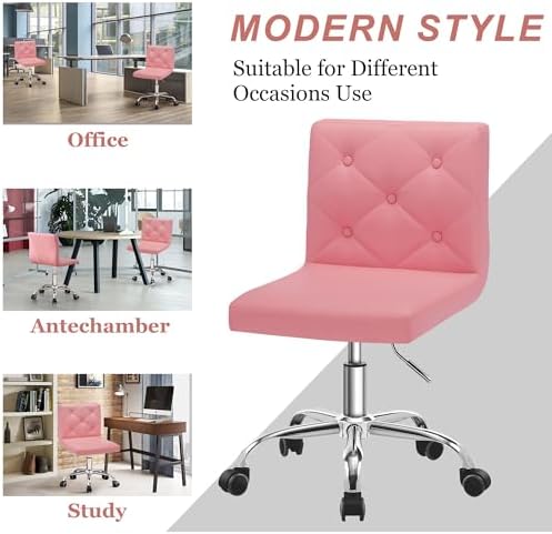 VECELO PU Leather Mid-Back Armless Vanity Chair Adjustable Height 360° Rolling Swivel for Home Office Work - Image 7