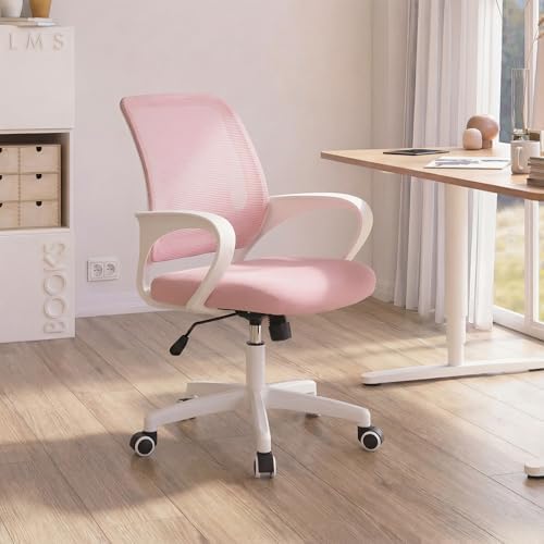 NEO CHAIR Home Office Desk Chair Ergonomic Mesh with Lumbar Support, Pink - Image 6
