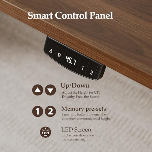 Klicelor 60 Inch Large Electric Standing Desk, Height Adjustable Office Desk, Sit Stand Up Computer Gaming Desk with Memory Preset, Two-Piece Desktop, Dark Walnut - Image 6