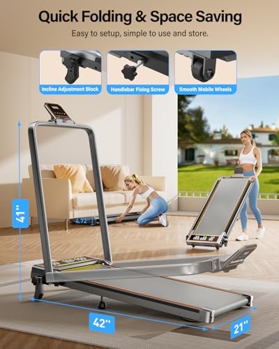 Walking Pad Treadmill with 15% Incline/Handle Bar/2 Screen Display, 3.5HP Foldable Walking Pad Treadmill, Portable Treadmills for Home with 4 Adjustable Incline, 350+lb Capacity, Smart App, RGB Light - Image 7