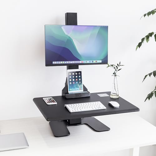 Mount-It! Electric Standing Desk Converter - Motorized Sit-Stand Desk Riser with Monitor Mount, Standup Powered Desktop Lift for Single Monitor up to 32", 28" Wide Keyboard Tray, Adjustable Height - Image 6