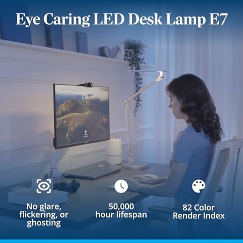 UPLIFTDESK E7 LED Desk Lamp – Adjustable 3 Color Modes, Dimmable Home Office Desk Light for Standing Desk, Dual Monitors, Aluminum Task Lamp (Silver Lamp, Silver Base) - Image 7