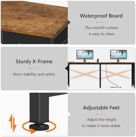 95" 2 Person Desk with 8 Fabric Drawers for Home Office, Living Room - Image 7