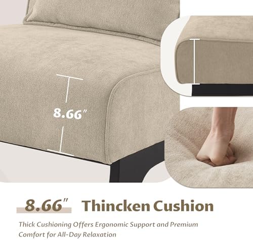 Upholstered Armless Accent Chair Set of 4,Modern Comfy Living Room Chairs with Wooden Legs& Pillows,Lounge Sofa Side Chair for Bedroom Farmhouse Reading (4 PCS, Brown) - Image 7