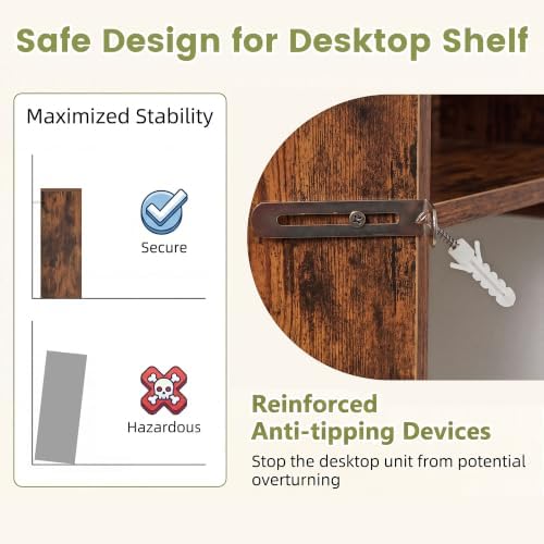 BECOMFORT Desk Hutch, Desk Organizer Shelf with 4 Storage Compartments, Wooden Display Rack, Desktop Bookshelf for Vanity Dressing Tabletop College Dorm Home & Office - Image 7