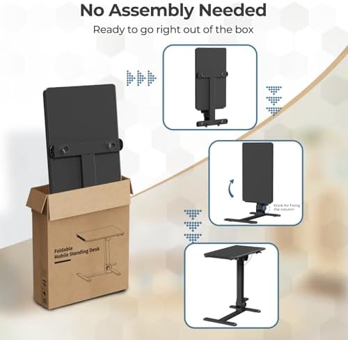 27" Portable Mobile Standing Desk, No-Assembly Needed, Black - Image 6