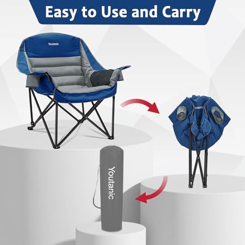 Youtanic Oversized Padded Camping Chair, Portable Folding Camping Chairs - Image 6
