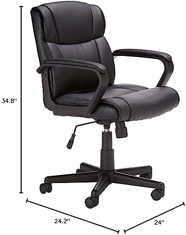 Amazon Basics Office Task Chair with Adjustable Height, 360° Swivel, Padded Armrests, Mid-Back, Rolling, 275 Pound Capacity, 24.2"D x 24"W x 34.8"H, Black Faux Leather - Image 7