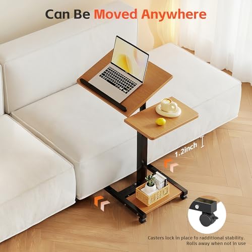 Furist Mobile Adjustable Height Laptop Stand PC Computer Portable Notebook Swivel Laptop Desk Rolling Table Desk Cart Tiltable with Wheels Casters& Mouse Pad Table,Natural - Image 6