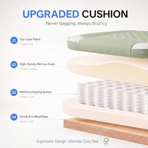 Desk Computer Gaming Chair - High Back Ergonomic Office Chair with Footrest and Lumbar Support, Swivel Comfy Home Gamer Video Game Chairs with Pocket Spring Cushion for Adults (Green Fabric) - Image 6