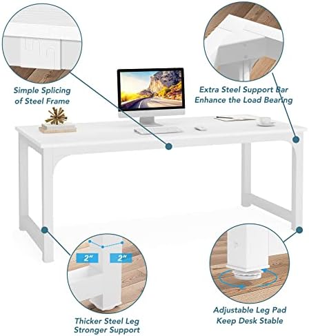 Tribesigns Modern Computer Desk, 70.8 x 31.5 inch Large Office Desk Computer Table Study Writing Desk Workstation for Home Office, White Metal Frame - Image 6