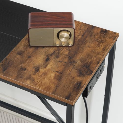 HOOBRO Computer Desk, 39.3 Inch Small Desk with Power Outlet, Writing Table with USB Charging Ports and 3 Hooks for Home Office, Study Room, Bedroom, Easy to Assemble, Rustic Brown and Black BF41UDN01 - Image 7