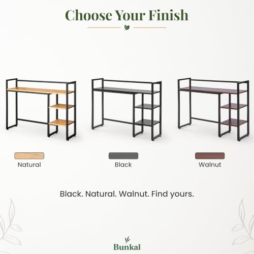 Bunkal Desk Hutch, 38.6 Inch Solid Bamboo Desktop Bookshelf Organizer with Reversible Side Shelf, Full-Size Keyboard Gap, Shelf for Top of Desk, Dorm (Black) - Image 7