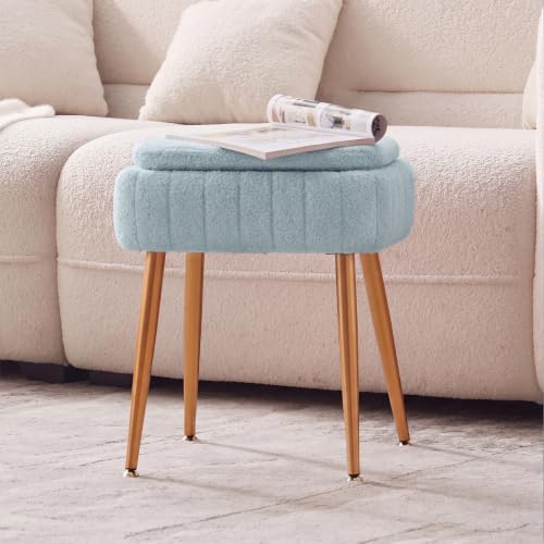 Vanity Chair with Storage Stool Makeup Chair Blue - Image 7