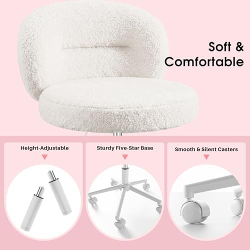 Homkdom Round Vanity Chair with Silent Wheels, 17.32" Wide Seat - Image 6
