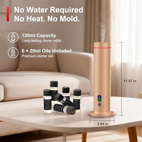 Maromalife Waterless Diffuser, Essential Oil Diffuser, 1000 Sq.Ft Coverage Scent Diffuser – Plug-in Only, Adjustable Mist, Remote, Mood Lights for Home & Office, Large Room, Hotel, Gold - Image 6