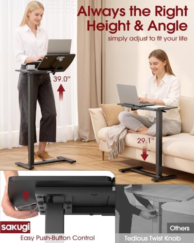 Sakugi Overbed Bedside Table with Wheels, Right-Side Tilt Top, 29.1"–39" H - Image 3