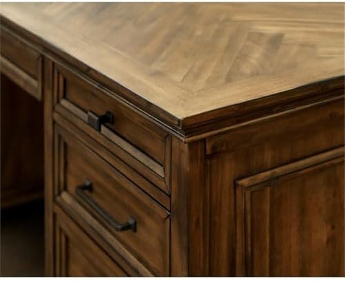 Pemberly Row 68.5" W Wood Executive Desk, Brown Finish, Herringbone Pattern, 2 Locking File Drawers, 4 Utility Drawers, Keyboard Drawer, Grommets, Fully Assembled, Home Office or Workspace Desk - Image 7