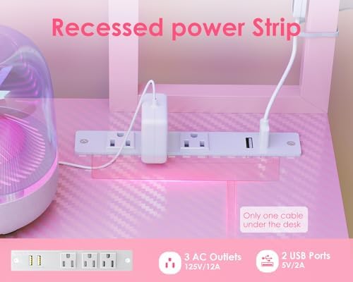 AODK L Shaped Desk Gaming Desk with LED Light & Power Outlet - Image 6