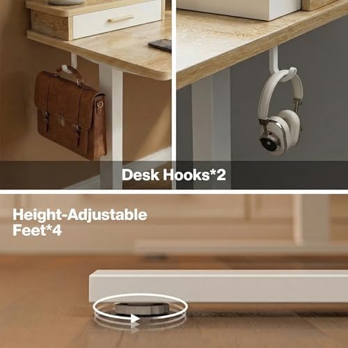 Grandder Electric Standing Desk with Two Drawers, Sit to Stand Up Height Adjustable Desk with Storage Shelf for Home Office, 55 * 24 Inch, Study, Ergonomic Adjustable Computer Desk, Oak - Image 7