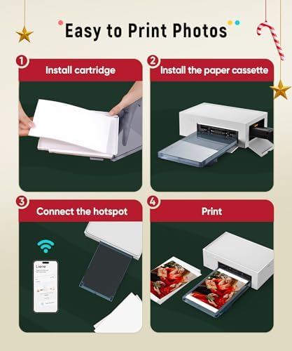 Liene M100 4x6'' Photo Printer Bundle (220 pcs +6 Ink Cartridges), Wi-Fi Picture Printer for iPhone, Android, Smartphone, Computer, Dye-Sublimation, Portable for Home Use - Image 7