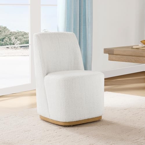CHITA Upholstered Rolling Dining Chair on Casters Set of 4, Pearl - Image 6