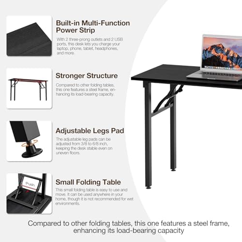 TEMI Long Computer Desk Folding Table - 55.1" Foldable Office Desk, No Assembly, Perfect Writing Table for Bedroom or Apartment, Portable Large Desk or Study Table with Compact Design, Dark Oak - Image 7