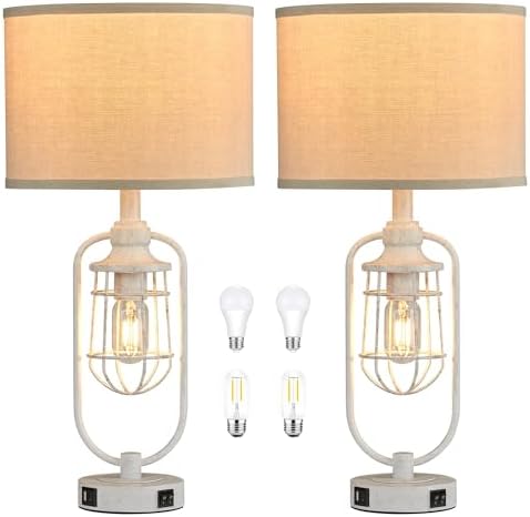 24" Antique Farmhouse Table Lamps Set of 2 for Living Room, USB A+C - Image 7