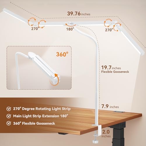 Pzloz Led Desk Lamp with Clamp: Architect Desk Lamp for Home Office, Eye Caring Double Head Computer Monitor Work Desk Light with Remote Control - 24W Flexible Dimmable Desktop Table Lamp White - Image 7