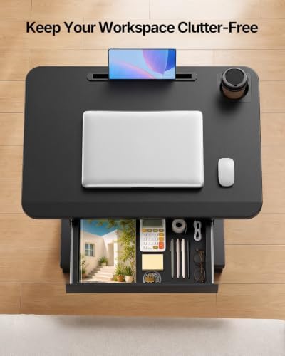 HUANUO 28" Mobile Standing Desk with Drawer and Charging Station - Image 7