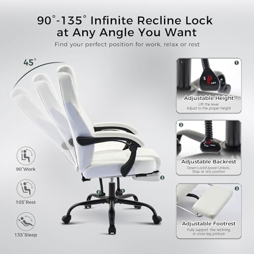 amseatec Big and Tall Office Chair with Footrest, Lumbar Support, White - Image 6