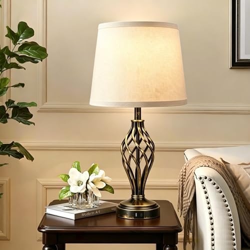 Ruiever Touch Table Lamps Set of 2, nightstand lamp with USB Ports Bedside 3 Way Touch dimmer Desk lamp for Living Room Bedroom,Gold and Black Brushed Spiral Cage Warm White Dimmer LED Bulb Included. - Image 7