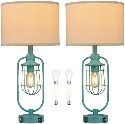 24" Retro Farmhouse Table Lamps Set of 2 for Living Room, USB A+C - Image 7