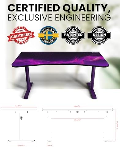 Arozzi Arena Special Edition Ultrawide Curved Gaming and Office Desk with Full Surface Water Resistant Desk Mat Custom Monitor Mount Cable Management Cut Outs - Purple Galaxy - Image 6