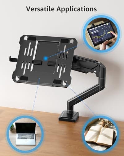 MOUNTUP Laptop Stand for Desk, 2-in-1 Monitor Mount with Laptop Tray Holds 2.2-22lbs, Adjustable Laptops Arm Mount for Max 17" Notebook & 32" Monitor, Laptops Desk Arm with Clamp/Grommet - Image 7