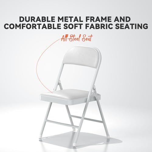 Nazhura Folding Chairs with Padded Vinyl Cushion Chairs with Comfortable Cushion and Durable Steel Frame for Home and Office, for Indoor and Outdoor Events (White, Vinyl, 12 Pack) - Image 3