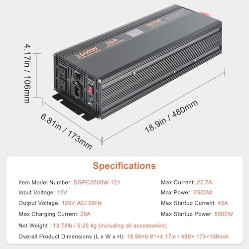 VEVOR 2500W Sump Pump Battery Backup with LCD, Automatically Shifts to Inverter Power Ensuring Uninterrupted Operation, Essential for Emergencies & Power Failures - Image 7
