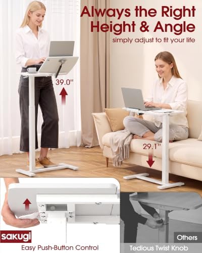 Sakugi Overbed Bedside Table with Wheels, Right-Side Tilt Top, 29.1"–39" H - Image 4