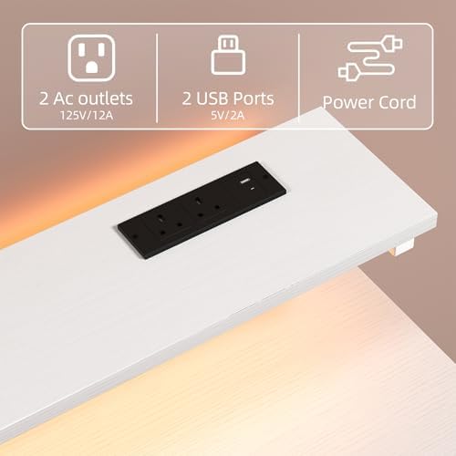 MUTUN Small Desk with Drawers, 31 Inch Computer Desk with Power Outlet & LED Light, Gaming Desk with Adjustable Monitor Stand & Pegboard, Modern PC Study Writing Table for Bedroom, White - Image 7