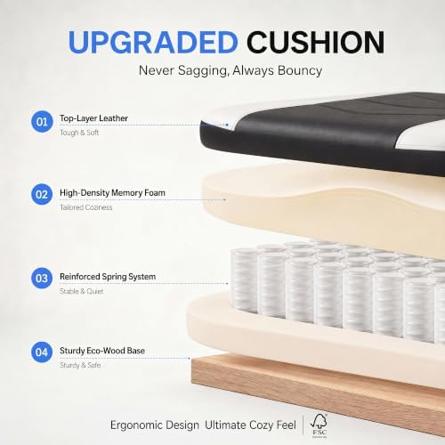 Desk Computer Gaming Chair - High Back Ergonomic Office Chair with Footrest and Lumbar Support, Swivel Comfy Home Gamer Video Game Chairs with Pocket Spring Cushion for Adults (White Leather) - Image 6