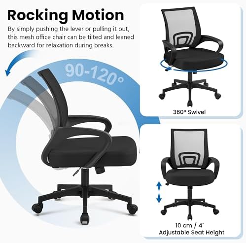 Yaheetech Mid Back Mesh Computer Office Desk Chair Adjustable Swivel, Black - Image 6